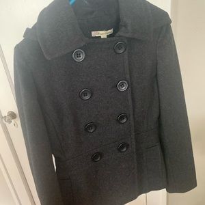 Classic dark gray pea coat with removable hood!